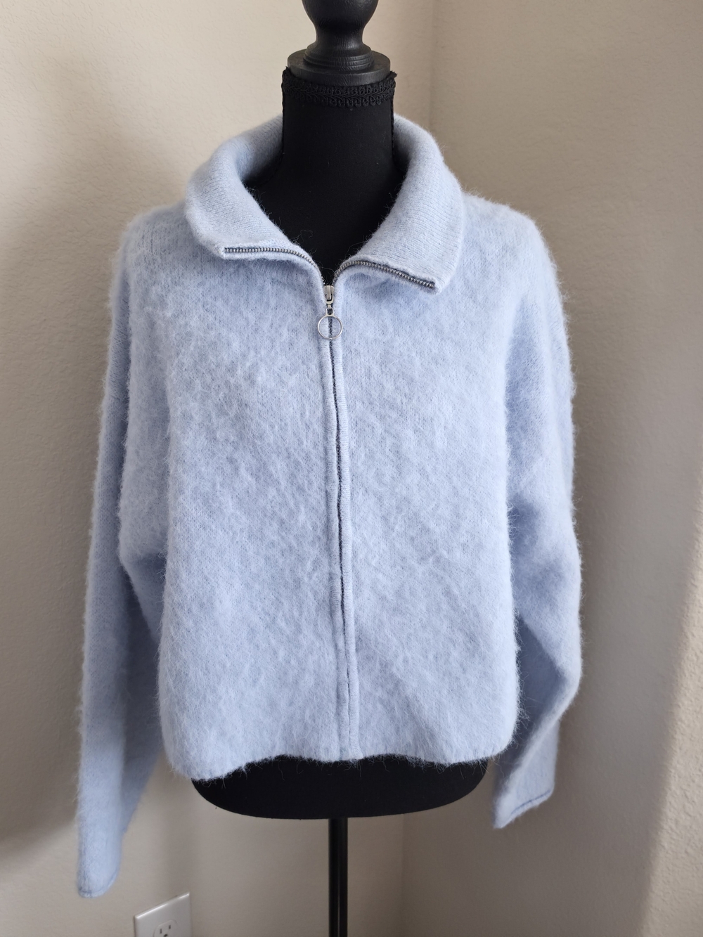 Wild Fable Light Blue Fuzzy Full Zip Sweater NWT M